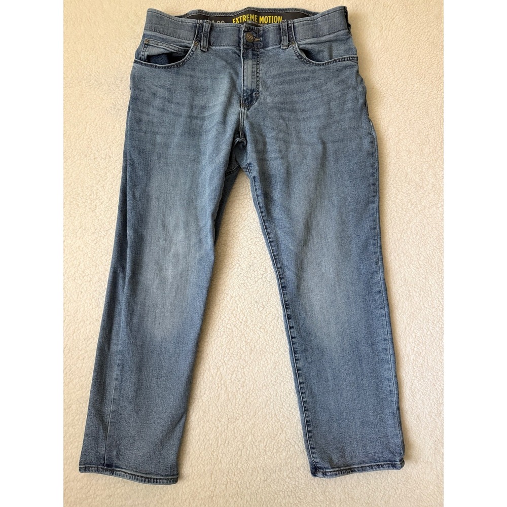 Lee Extreme Motion Jeans Mens 34x30 Blue Straight Tapered Stretch Denim Med Wash
